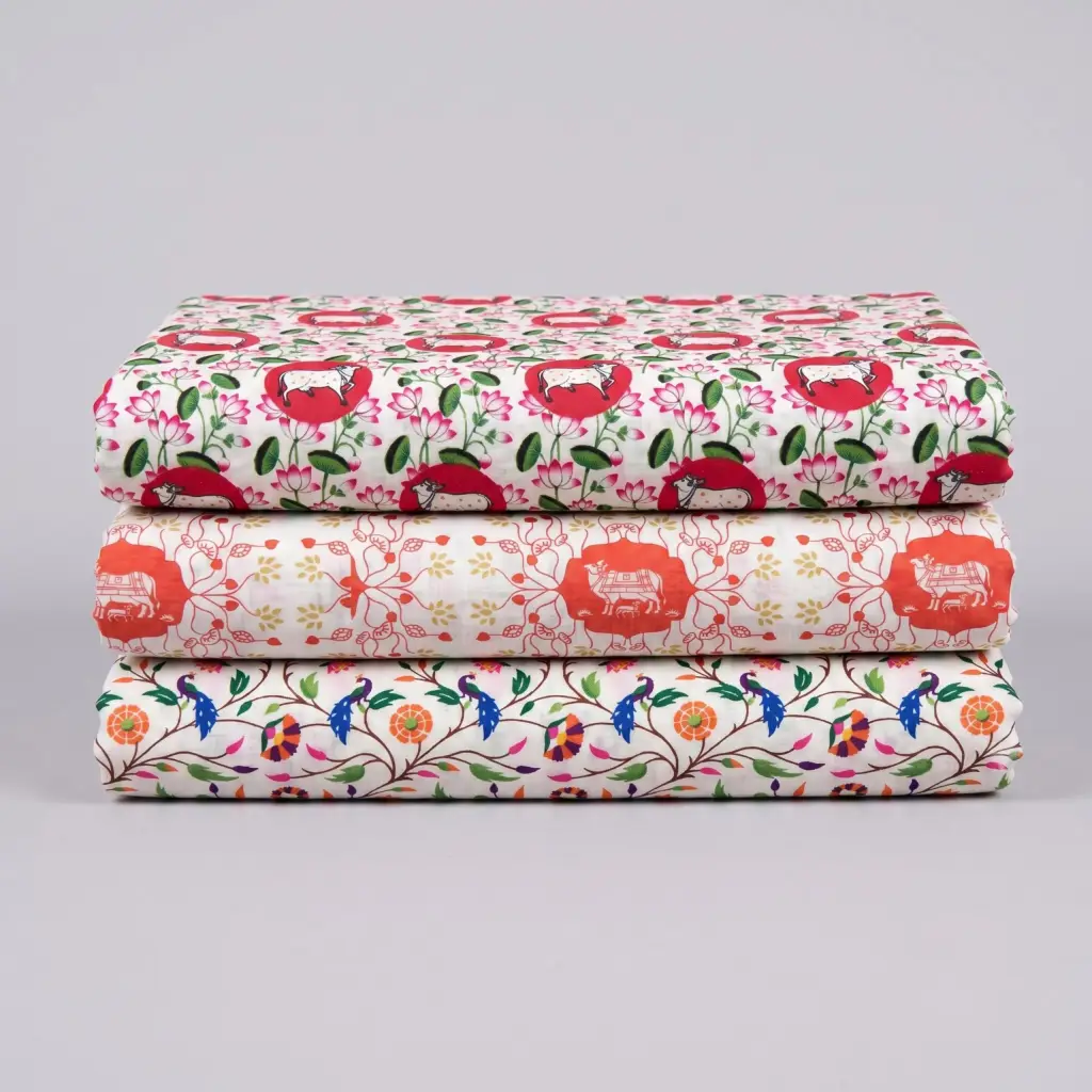 Cow print devotional fabric for Thakorji Seva