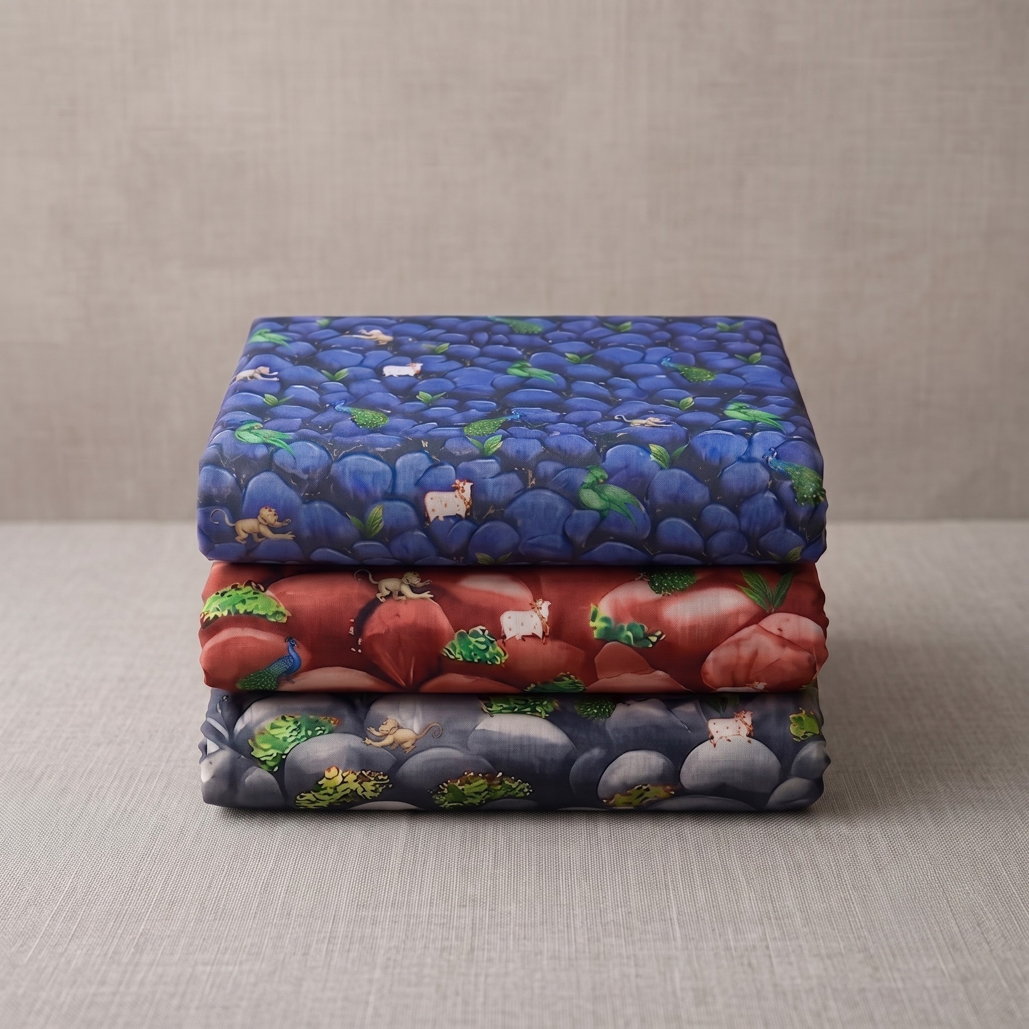 Stacked Girikandra motif pichwai print fabric in pure cotton for Pushtimarg Seva